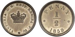World Coins - Victoria 1859 cupro-nickel pattern proof Halfpenny, PCGS PR63