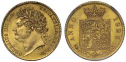 World Coins - George IV 1825 Half-Sovereign last year for laureate head MS64