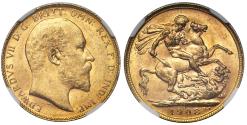 World Coins - Edward VII 1908 P Sovereign Perth Mint MS62