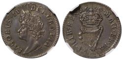 World Coins - Ireland, James II 1690 silver Halfpenny, struck over French 5 Sols NGC PF62