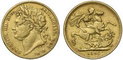 World Coins - George IV 1825 Sovereign Laureate head, rarest type for year