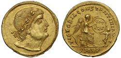 Ancient Coins - Constantine I, Heavenward-gaze, Heavy Weight Gold Solidus, Nicomedia, NGC Choice AU, 5/5, 4/5.