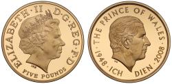 World Coins - Elizabeth II 2008 proof Five-Pounds Prince Charles 60th Birthday, with IRB signed Certificate