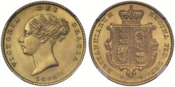 World Coins - Victoria 1842 Half-Sovereign, first young head, third year issued MS62