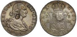 World Coins - George III oval countermark on Spain 1795 8-Reales Seville mint, NGC AU53