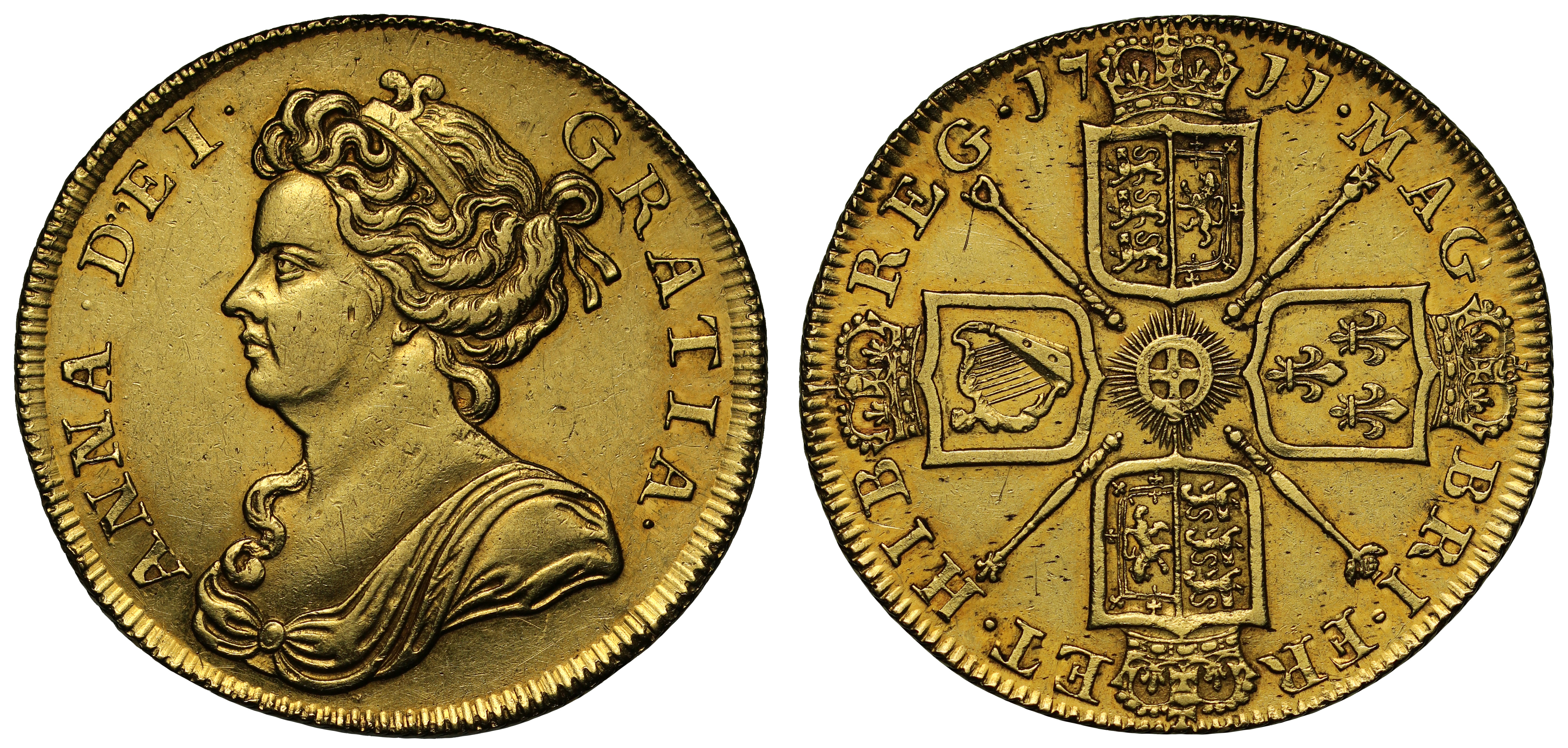 Anne 1711 Two Guineas, second of four dates in this reign for
