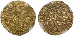 World Coins - Edward III gold Quarter-Noble MS64, Pre-Treaty G, 4 lis shield, E on reverse