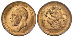 World Coins - George V 1929-P Sovereign Perth Mint MS62+