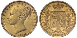 World Coins - Victoria 1874 shield Sovereign, die number 32, AU55