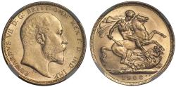 World Coins - Edward VII 1908-M Sovereign Melbourne Mint MS62