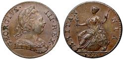 World Coins - George III 1775 Halfpenny, final year of issue for this type