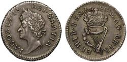 World Coins - Ireland, James II Emergency "Pewter Money" 1690 silver Halfpenny type I