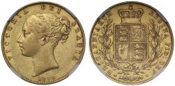 World Coins - Victoria 1838 Sovereign AU55, first young head, shield reverse, first year