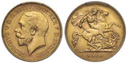 World Coins - George V 1918-P Half-Sovereign, Perth Mint, key date rarity PCGS MS62