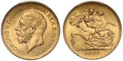 World Coins - George V 1931-SA Sovereign, Pretoria mint, South Africa, PCGS MS64