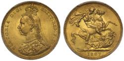 World Coins - Victoria 1887 Sovereign Jubilee head DISH L3, PCGS MS63, perhaps the finest