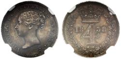 World Coins - Victoria 1838 silver proof Maundy Fourpence, upright die axis, NGC PF58
