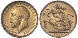 World Coins - George V 1914-M Sovereign Melbourne Mint MS63