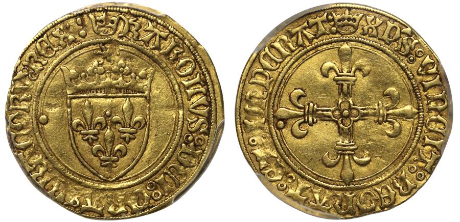 World Coins - France, Charles VIII Half-Ecu d'or au Soleil AU53