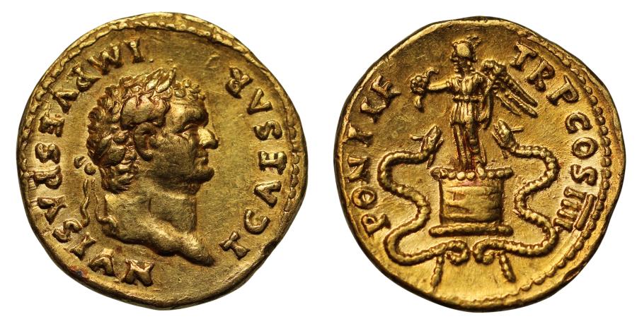 Titus, Gold Aureus, Mint of Rome, NGC Ch XF, Strike 5/5, surface 3/5
