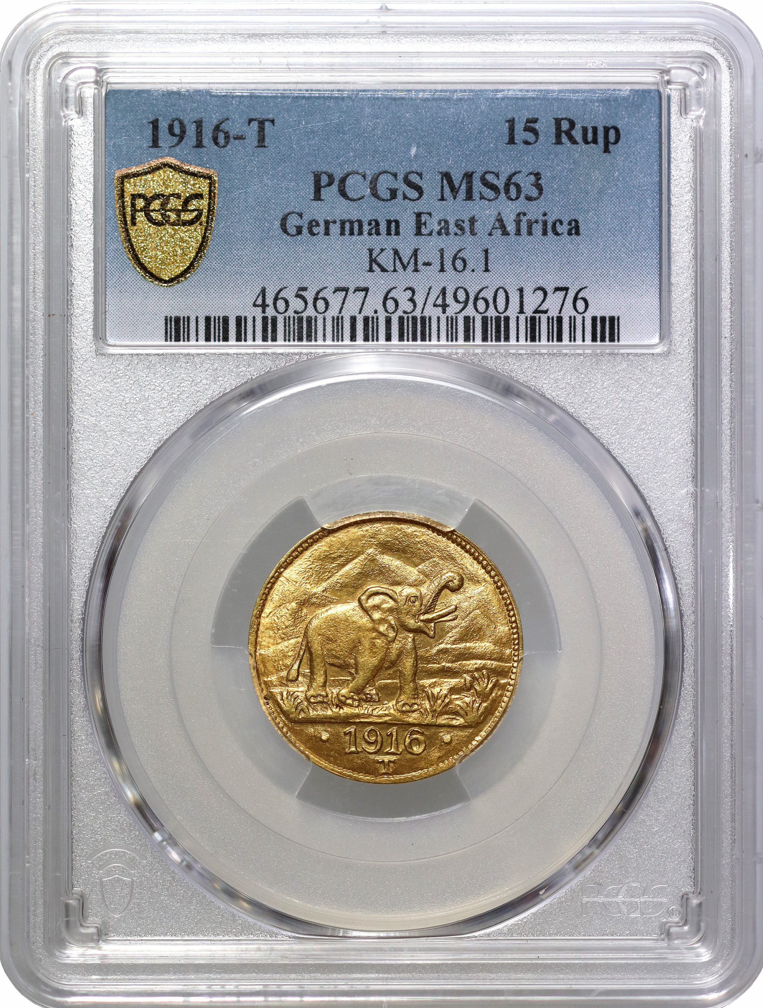 【PCGS MS63】オランダ領インド 金貨 トゥティコリン Fr.1517 German East Africa, gold 15-Rupien 1916-T, MS63 | Ancient Coins