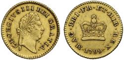 World Coins - George III 1799 Third-Guinea, first type, first head
