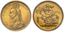 World Coins - Victoria 1887 Two-Pounds, MS63, Golden Jubilee issue, shorter date, small BP