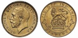 World Coins - George V 1924 gold proof pattern Sixpence, trial number 2, PCGS PR64
