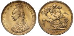 World Coins - Victoria 1887-S Sovereign Sydney Mint, DISH S4 R4, PCGS MS61