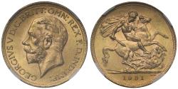 World Coins - George V 1931-SA Sovereign Pretoria Mint MS62