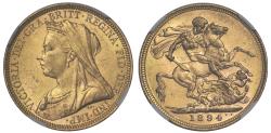 World Coins - Victoria 1894-M Sovereign Melbourne Mint MS62
