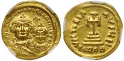 Ancient Coins - Heraclius with Heraclius Constantine, Gold Solidus, Ch AU 4/5 4/5.