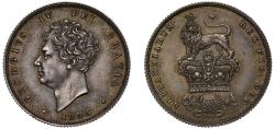 World Coins - George IV 1825 pattern Shilling, lion on crown divides legend, very rare