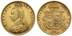 World Coins - Victoria 1892 Half-Sovereign, high shield, plain truncation, DISH L514 R4