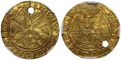 World Coins - James I fine gold Angel, mm mullet, pierced for touching for the Kings Evil