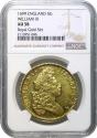 World Coins - William III 1699 Five-Guineas, first bust, first year NGC AU58, edge UNDECIMO