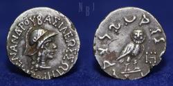 Ancient Coins - INDO GREEK: Menander I, c. 160-130 BCE, Silver Drachm, owl type, 2.52gm
