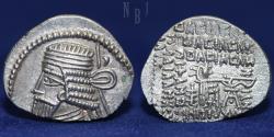 Ancient Coins - Parthian; Vologases I (c. A.D. 51 - 88) AR Drachm. Mint Ecbatana, undated, 3.67gm, EF