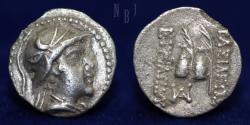 Ancient Coins - Baktria: Indo-Greek Kingdom AR Obol, Eukratides I (c. 170-145 BC). 0.55gm