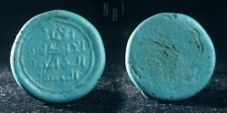 World Coins - Fatimids: al-Hafiz li-Din Allah. Glass weight. Uniface. Opaque turquoise glass, 4.30 gm.