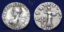Ancient Coins - Kings of Baktria: Menander I Soter, 155 - 30 BC, AR Drachm, 2.47gm.
