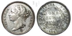 World Coins - INDIA: Victoria Queen, Silver 1 Rupee, 1840 dated, Graded by NGC, AU 58