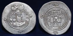 Ancient Coins - SASANIAN Empire Khusro II (Parviz) AD 591-628 Silver Drachm, Mint of GO (jurjan) 4.07g, 30mm, EF R