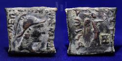 Ancient Coins - Indo Greek: Menander I, c. 160-130 BCE, AE square, double or dichalkon, 4.23gm