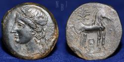 Ancient Coins - GREEK CARTHAGE: Zeugitana. Ca. 221-210 BC. AE Trishekel, 19.01gm, 32mm, Good VF