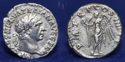 Ancient Coins - Roman Empire: Trajan (AD 98-117) AR Denarius, Victory, 3.17gm, EF