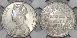 World Coins - BRITISH INDIA: Victoria, Queen, 1837-1876, AR Rupee, 1862(B), Graded by NGC MS62.