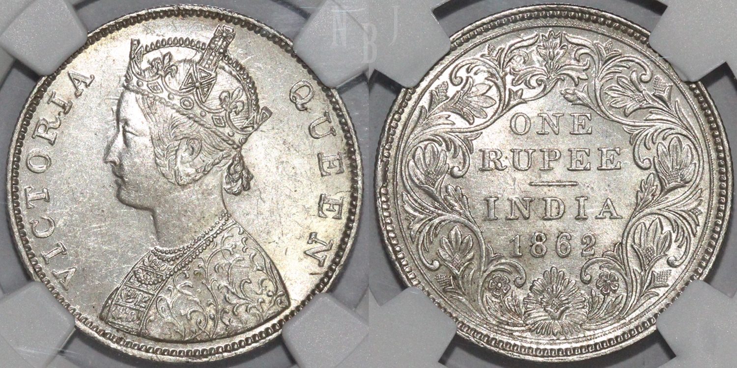 BRITISH INDIA: Victoria, Queen, 1837-1876, AR Rupee, 1862(B