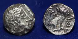 Ancient Coins - ARABIA: Southern. Qataban. Attina, Unknown ruler(s). Circa 350-320/00 BC, 0.78gm, 10mm.