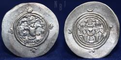 Ancient Coins - SASANIAN EMPIRE: KHUSRO II AD 591-628 Silver Drachm, Mint of YZ. Date 1, 4.09gm, EF & R